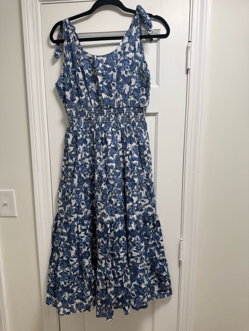 Blue and White Floral Tie-Shoulder Sundress